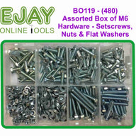 Assorted Box of M6 Hardware - Setscrews, Nuts and Flat Washers (480)