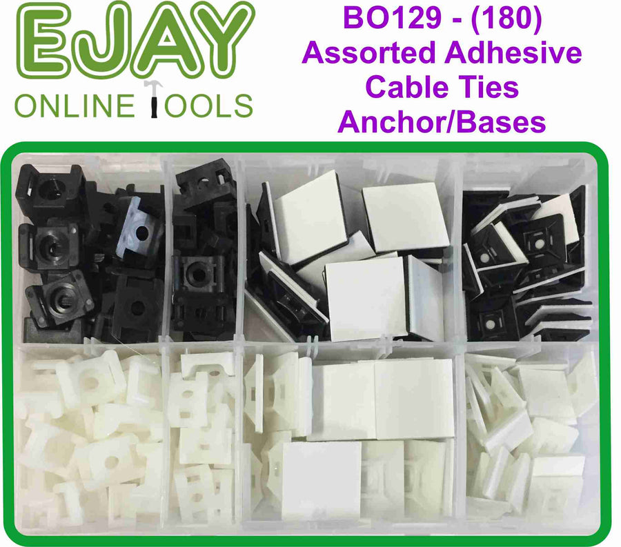 (180) Assorted Adhesive Cable Ties Anchor/Bases