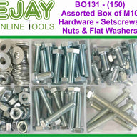 (150) Assorted Box of M10 Hardware - Setscrews, Nuts and Flat Washers