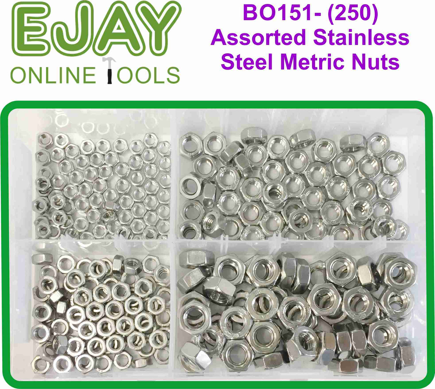 Assorted Stainless Steel Metric Nuts (250)