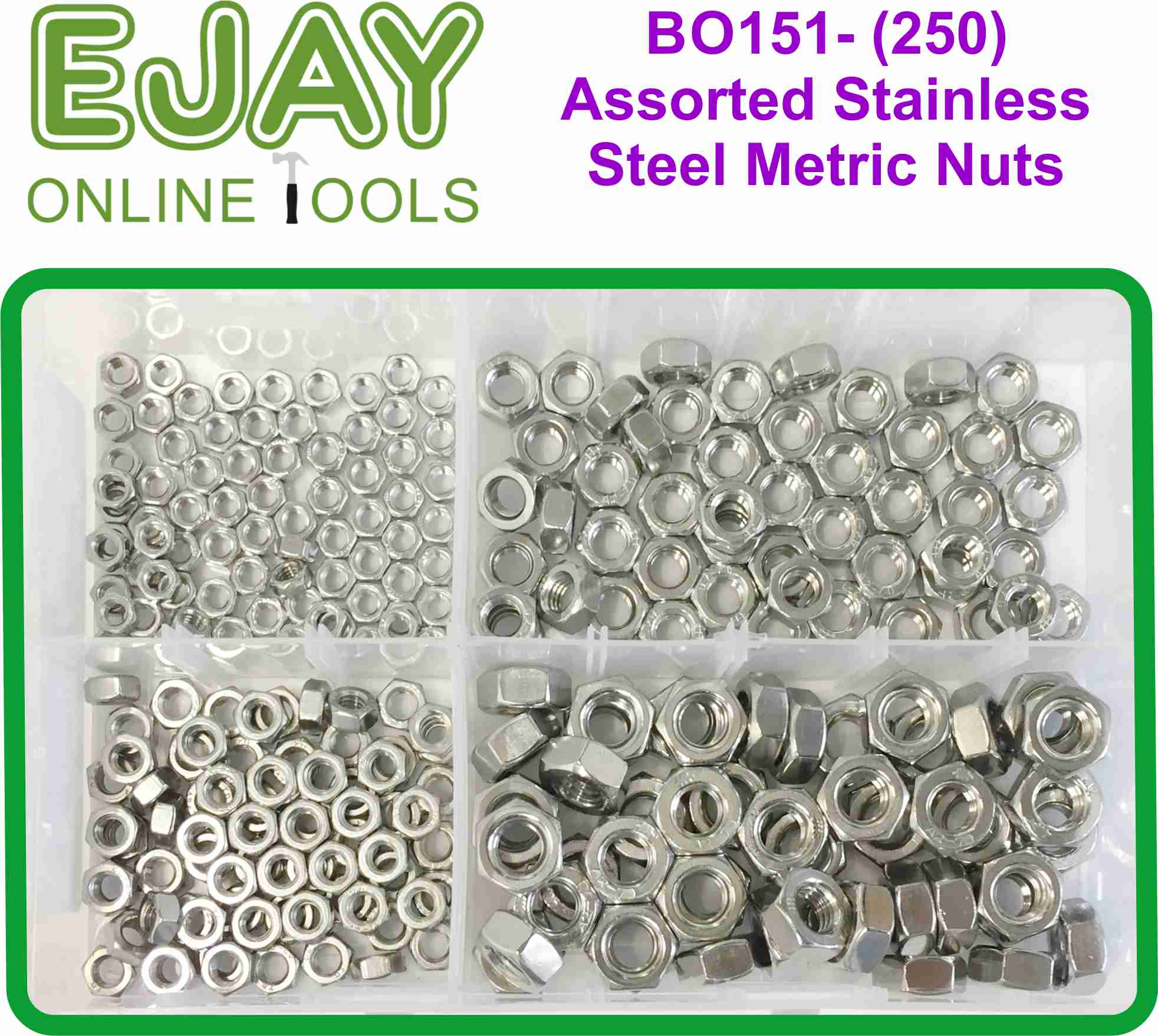 Assorted Stainless Steel Metric Nuts (250)