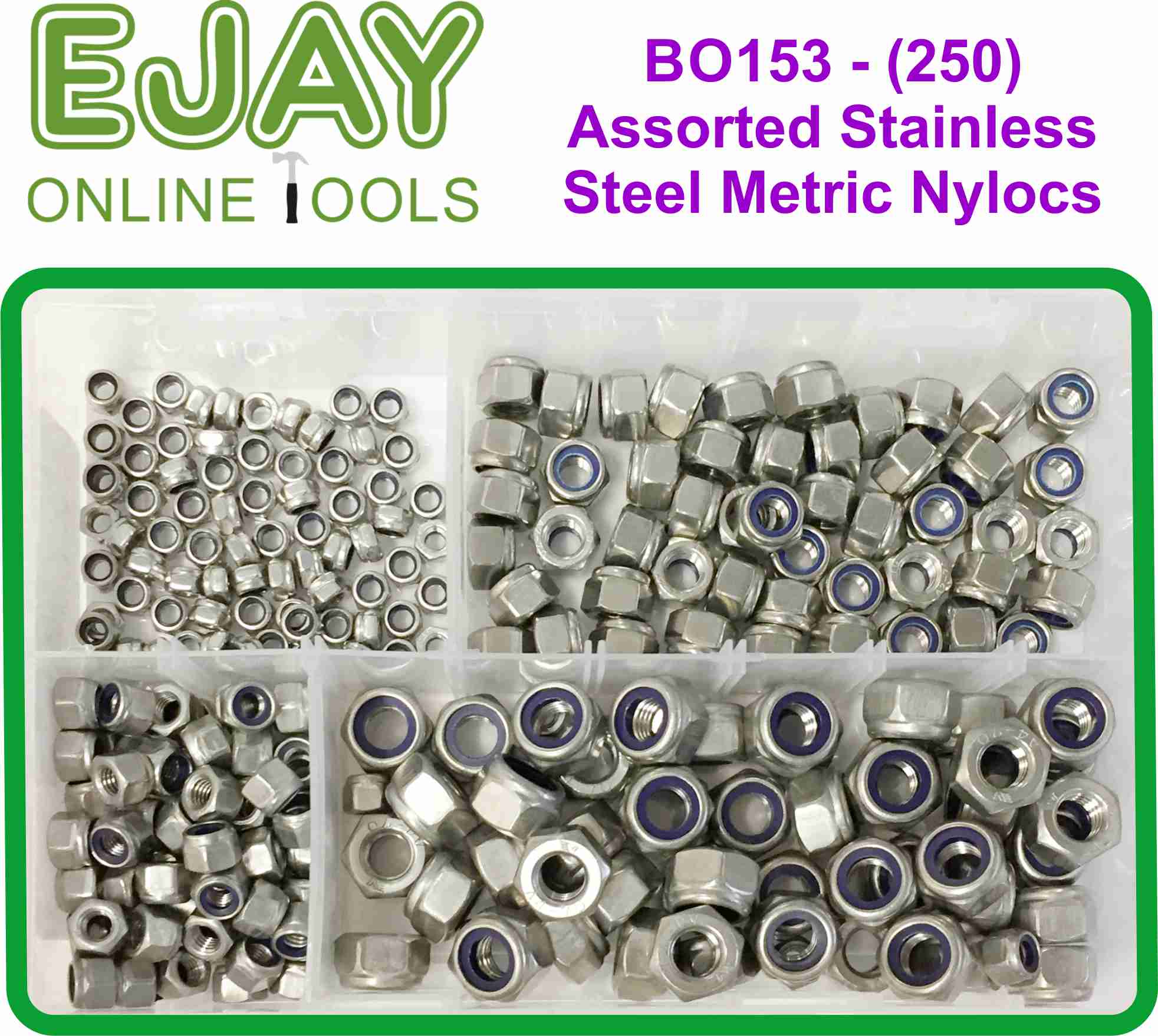 Assorted Stainless Steel Metric Nylocs (250)