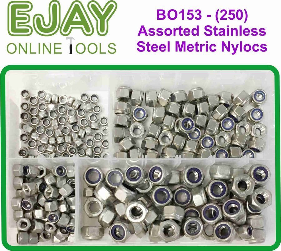 Assorted Stainless Steel Metric Nylocs (250)