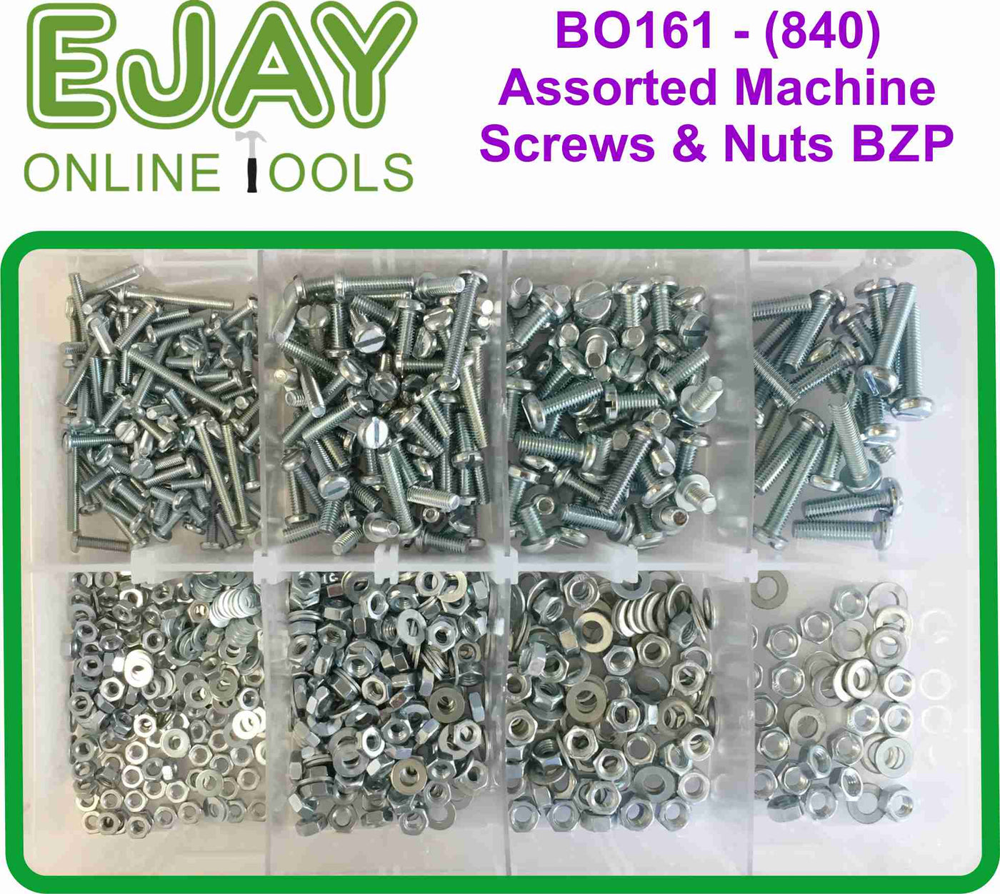 Assorted Machine Screws and Nuts BZP (840pc)