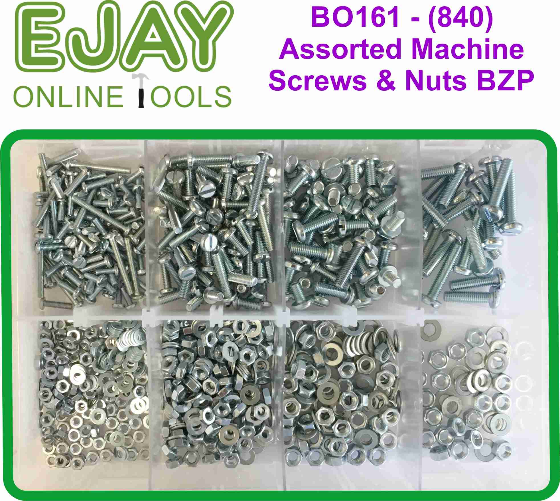 Assorted Machine Screws and Nuts BZP (840pc)