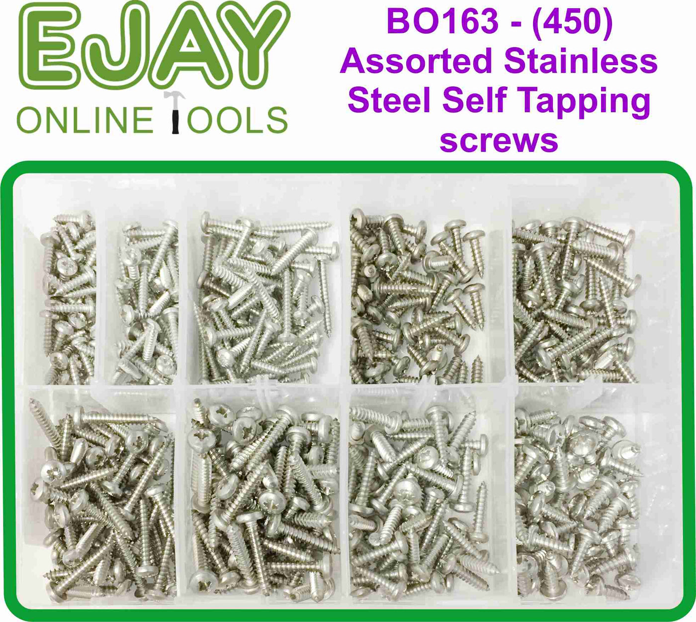 Assorted Stainless Steel Self Tapping screws (450)