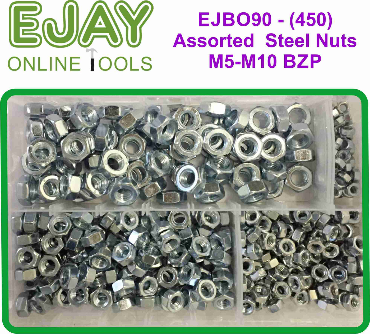 Assorted Steel Nuts M5-M10 BZP (450)