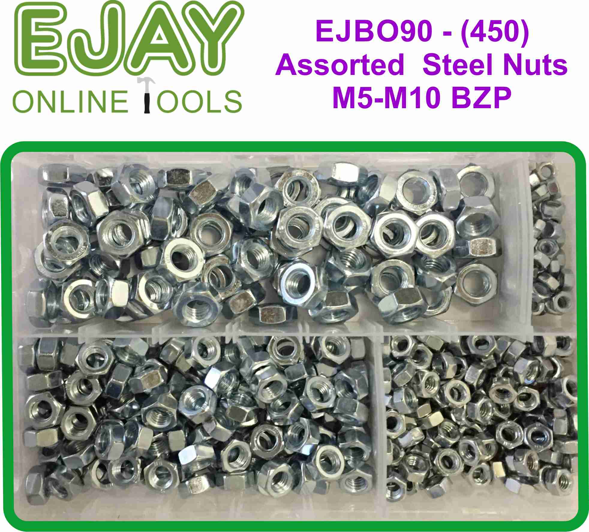 Assorted Steel Nuts M5-M10 BZP (450)