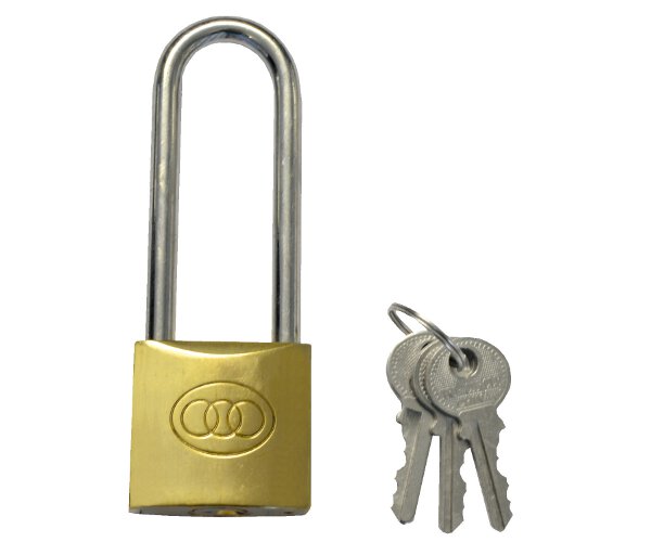38mm Tri-Circle Long Shackle Keyed Alike Brass Padlock