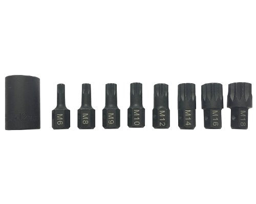 9pc 1/2in Drive Impact Spline and Holder Bit Set